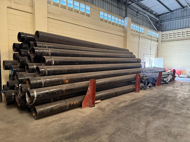Steel pipe inventory racked in Temco's warehouse